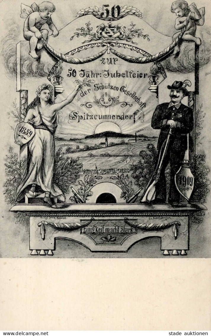 Spitzkunnersdorf (o-8801) 50 Jährige Jubelfeier Der Schützengesellschaft Spitzkunnersdorf 1909 Signiert I - Autres & Non Classés