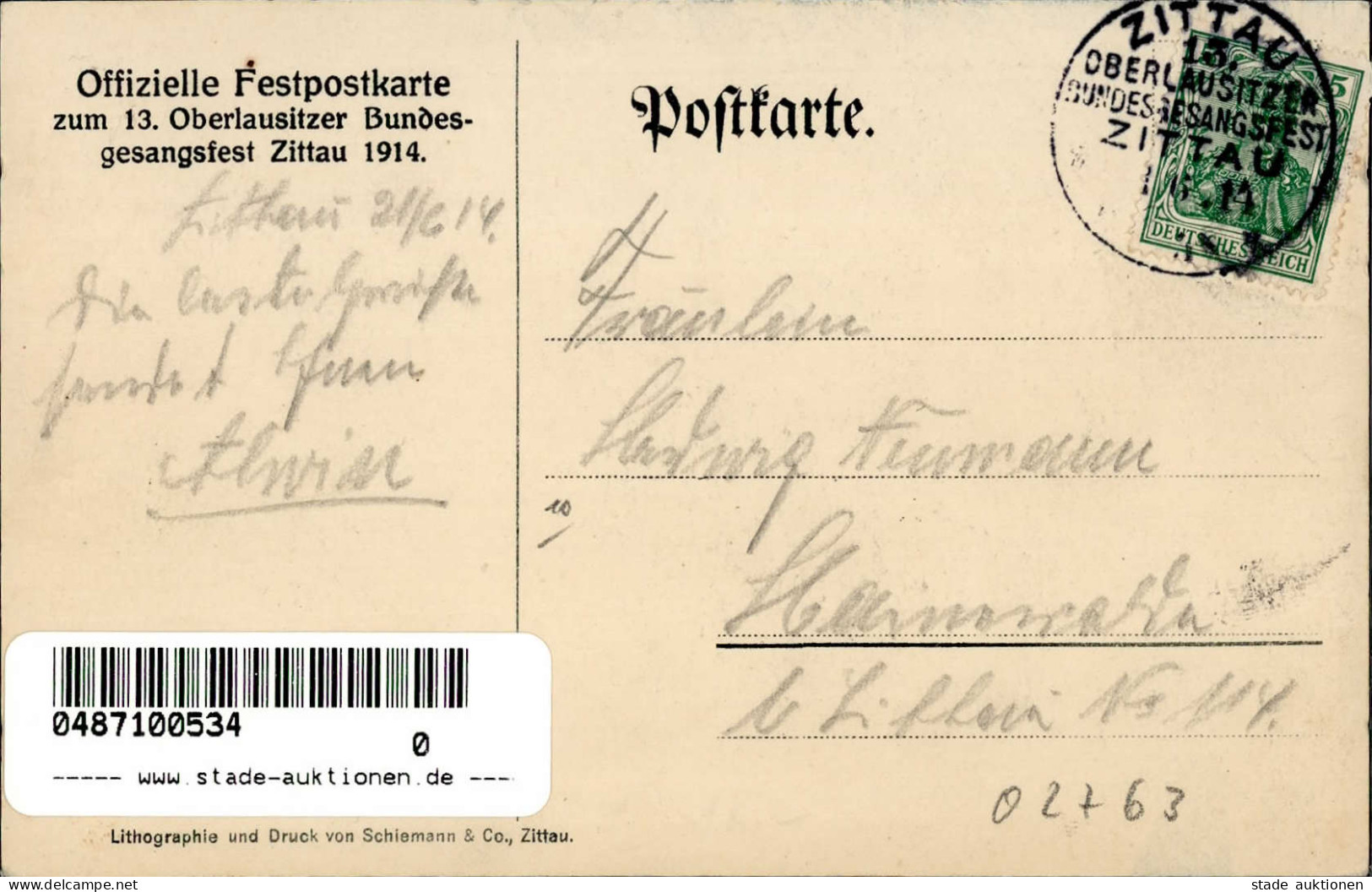 Zittau (o-8800) Sängerhalle Weinau Künstlerkarte L. Langbein 1914 I-II (Randkerbe) - Other & Unclassified