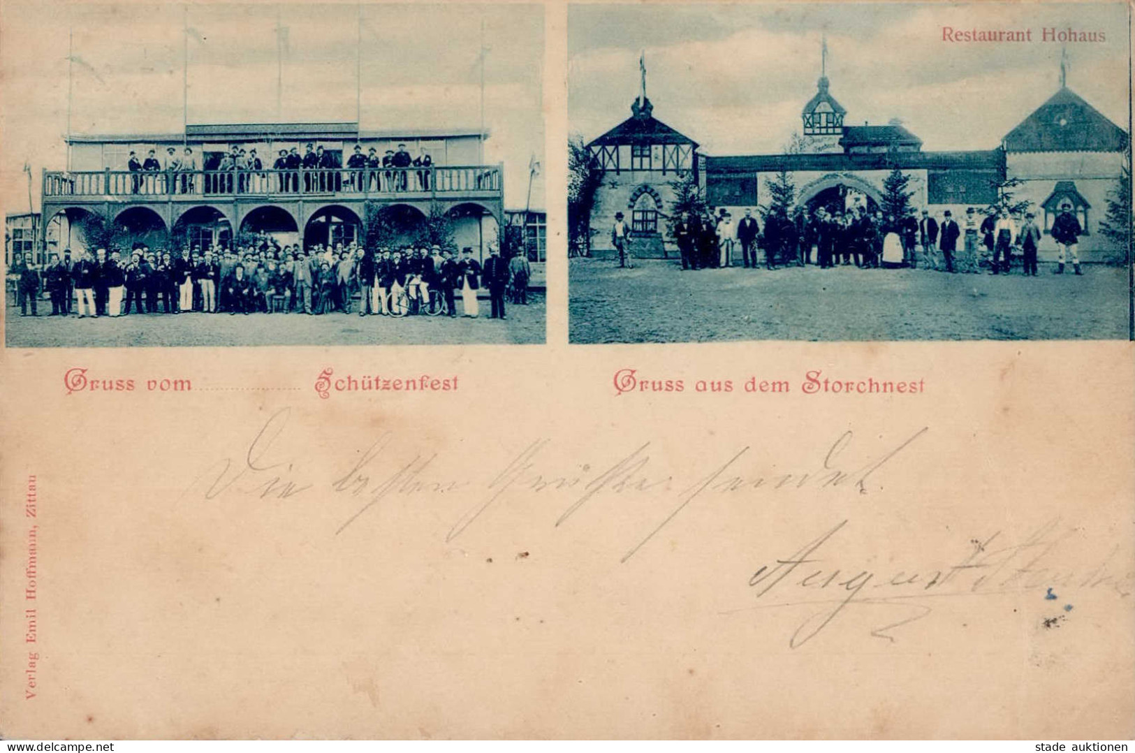 Zittau (o-8800) Schützenfest Storchnest Gasthaus Hohaus 1900 II- (Reißnagellöcher) - Autres & Non Classés