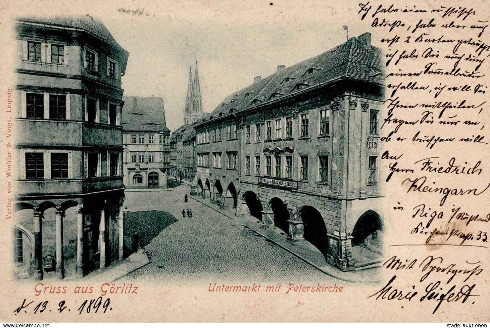 Görlitz (o-8900) Peterskirche Hotel Zum Braunen Hirsch 1900 II (kleine Stauchung) - Autres & Non Classés