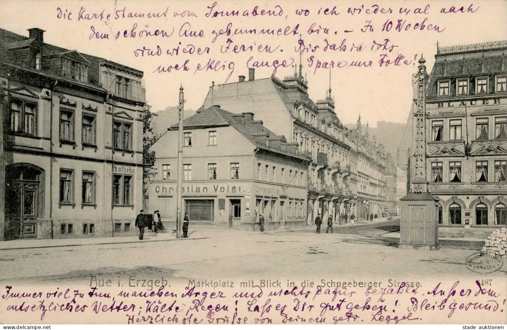 Aue (o-9400) Marktplatz Schneeberger Strasse Apotheke 1906 I- - Sonstige & Ohne Zuordnung