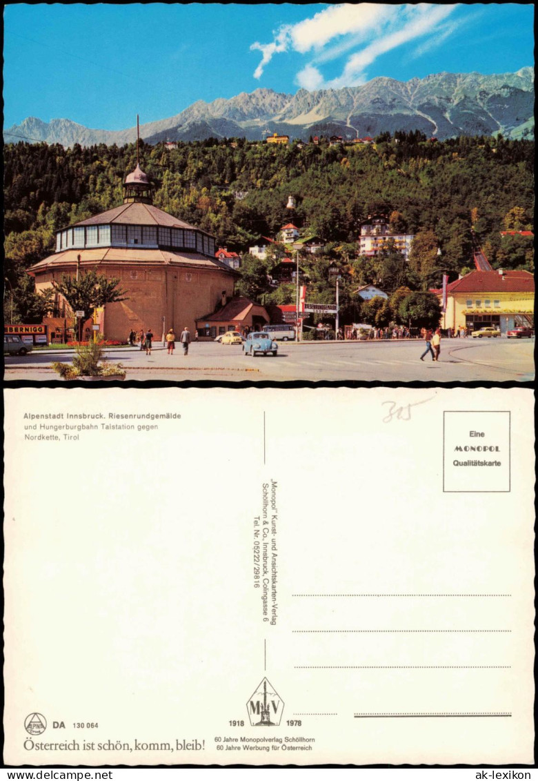 Ansichtskarte Innsbruck Riesenrundgemälde Und Hungerburgbahn Talstation 1978 - Innsbruck