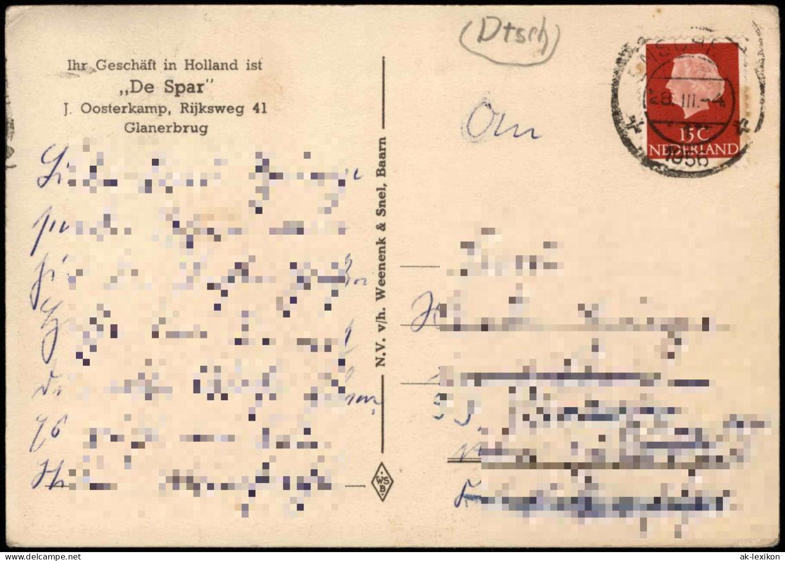 Ansichtskarte  Windmühle Holländische Landschaft (Künstlerkarte) 1956 - Ohne Zuordnung