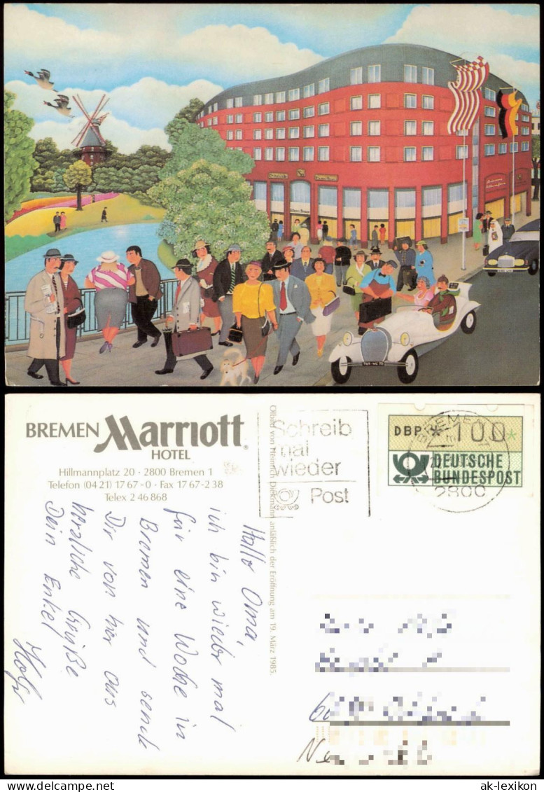 Ansichtskarte Bremen Marriott HOTEL (Künstlerkarte) Hillmannplatz 1980 - Bremen