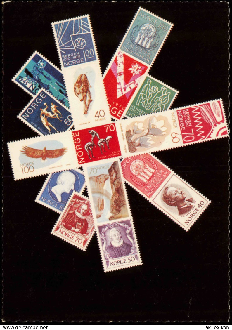 Norwegen Allgemein  Motivkarte Mit Briefmarken Norge Stamps 1970 - Norway