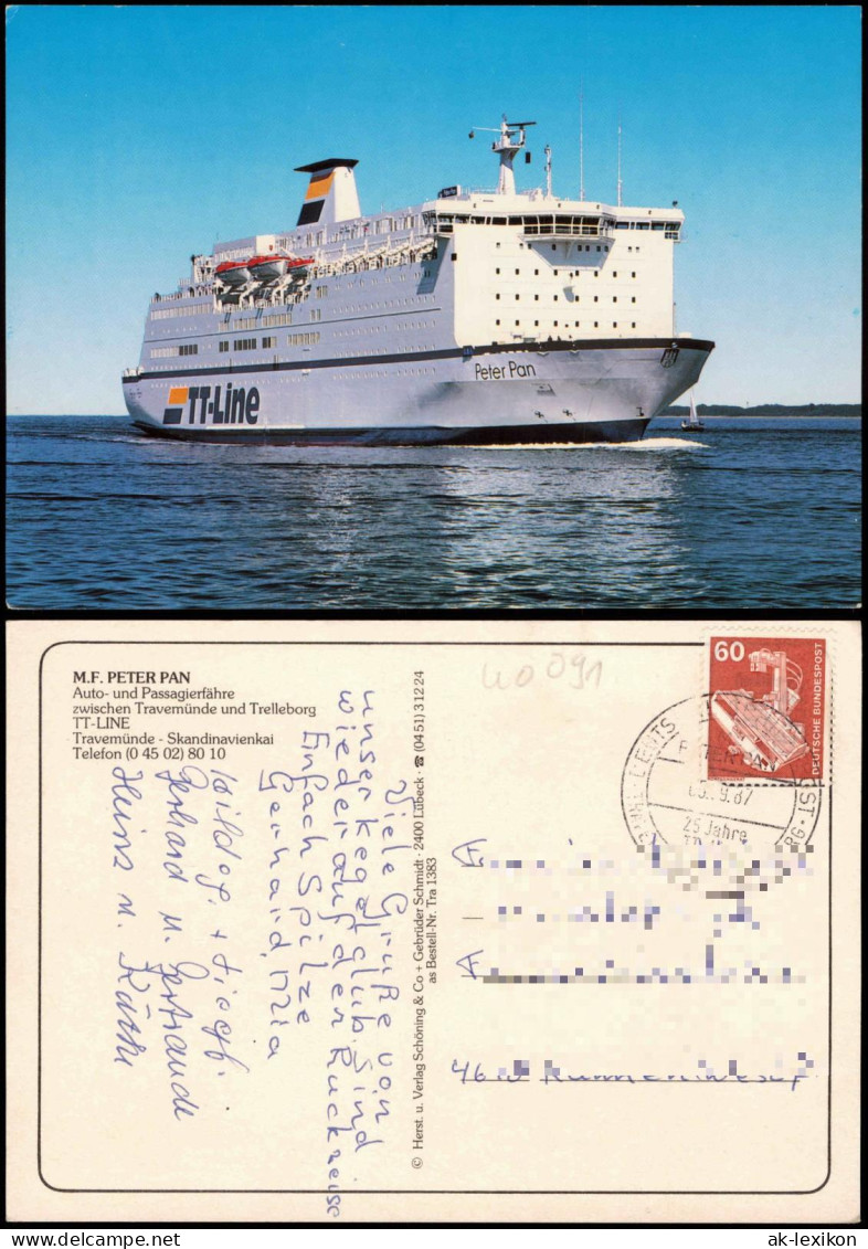 Auto- Und Passagierfähre M.F. PETER PAN Travemünde Skandinavienkai 1987 - Fähren