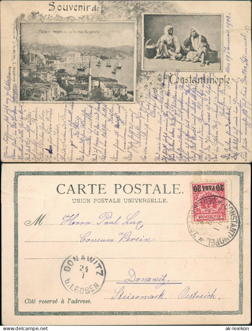 Istanbul Konstantinopel 2 Bild 1900  Gel 20 Para Deutsche Post Constantinopel - Turkey