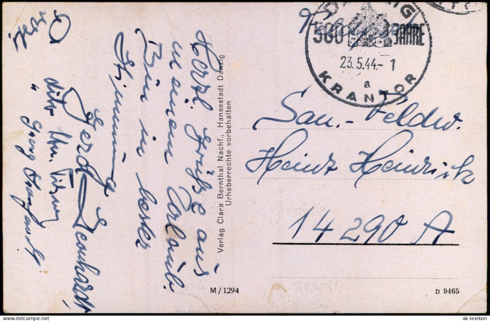 Postcard Danzig Gdańsk Krantor/Krahntor 1944  Gel. Sonderstempel Feldpost WK2 - Danzig