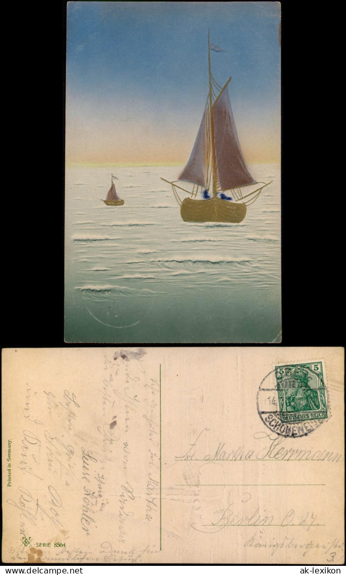 Schiffe Schifffahrt Segelschiffe Segelboote Gold Künstlerkarte 1913  Prägekarte - Voiliers