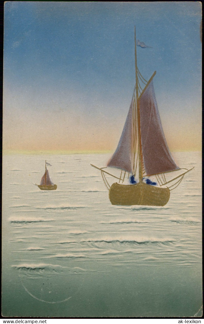 Schiffe Schifffahrt Segelschiffe Segelboote Gold Künstlerkarte 1913  Prägekarte - Sailing Vessels