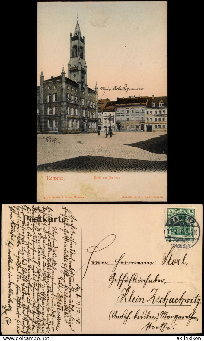 Ansichtskarte Kamenz Kamjenc Marktplatz Handcolorierte AK 1910 - Kamenz