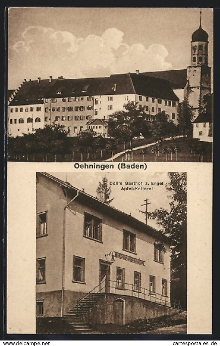 AK Oehningen /Baden, Dolls Gasthaus Zum Engel / Apfelkelterei, Ortspartie Mit Turm  - Baden-Baden