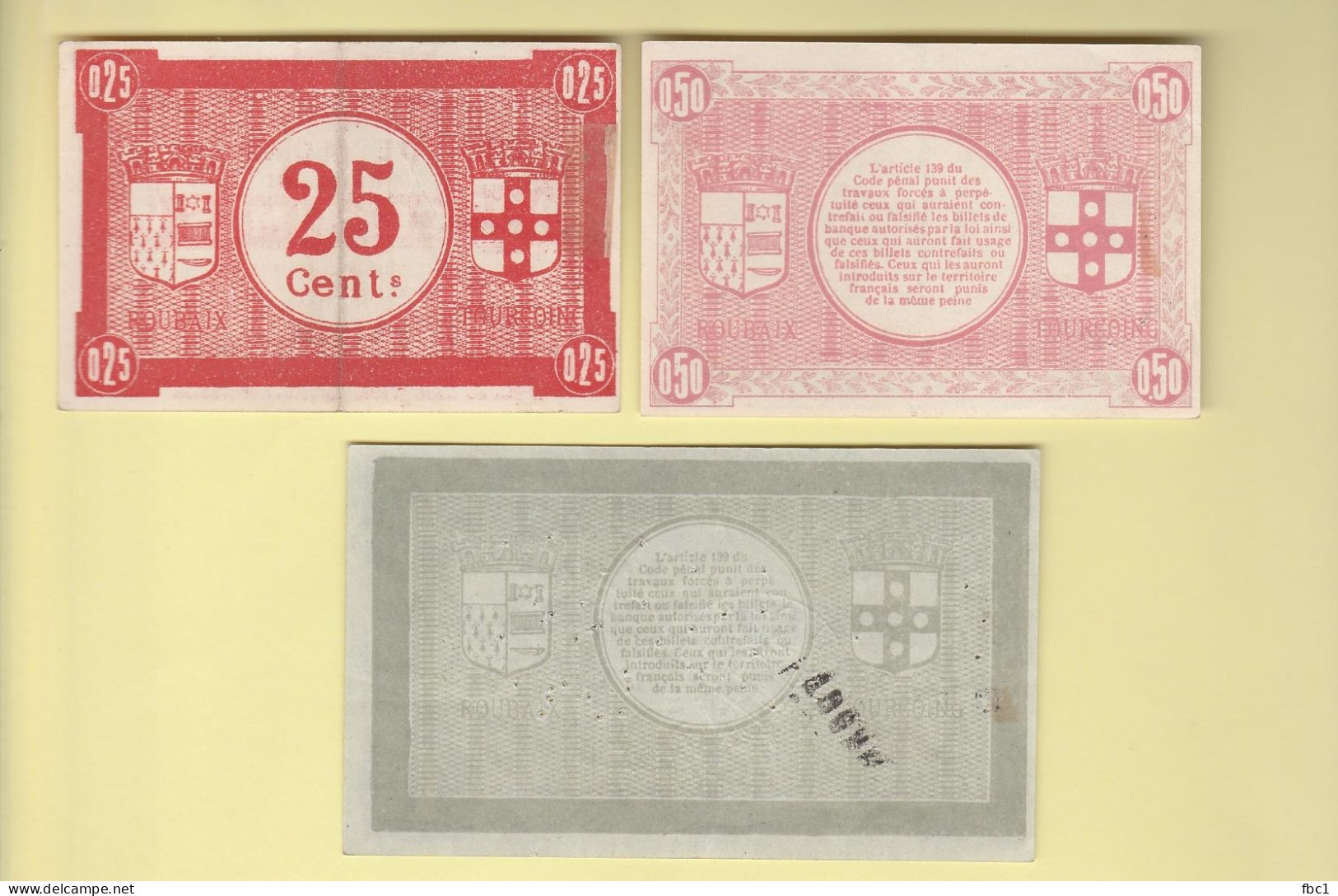 Nord - Ville De Roubaix Et De Tourcoing - Bon Monnaie - 25 Et 50 Centimes Et Un Franc - Buoni & Necessità