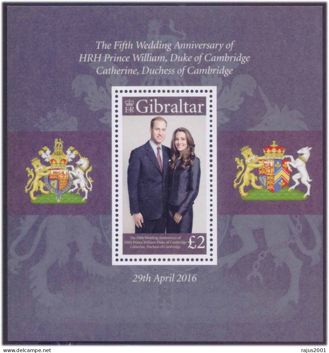 Wedding Anniversary Of Prince William And Catherine, Royalties, Royals, Famous Women, Gibraltar High Value MS MNH - Royalties, Royals