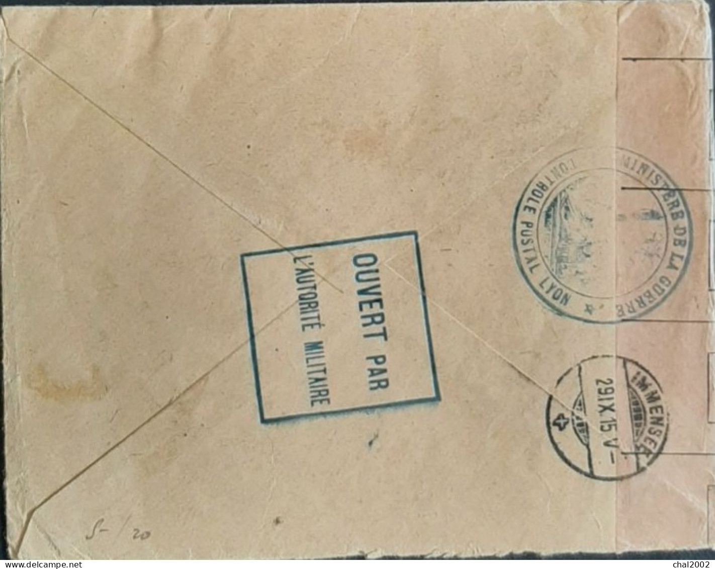 Lettre Recommandée 1915 Ministère De La Guerre Controle Postal Lyon Cachet Suisse Du N29/9/1915 - Briefe U. Dokumente