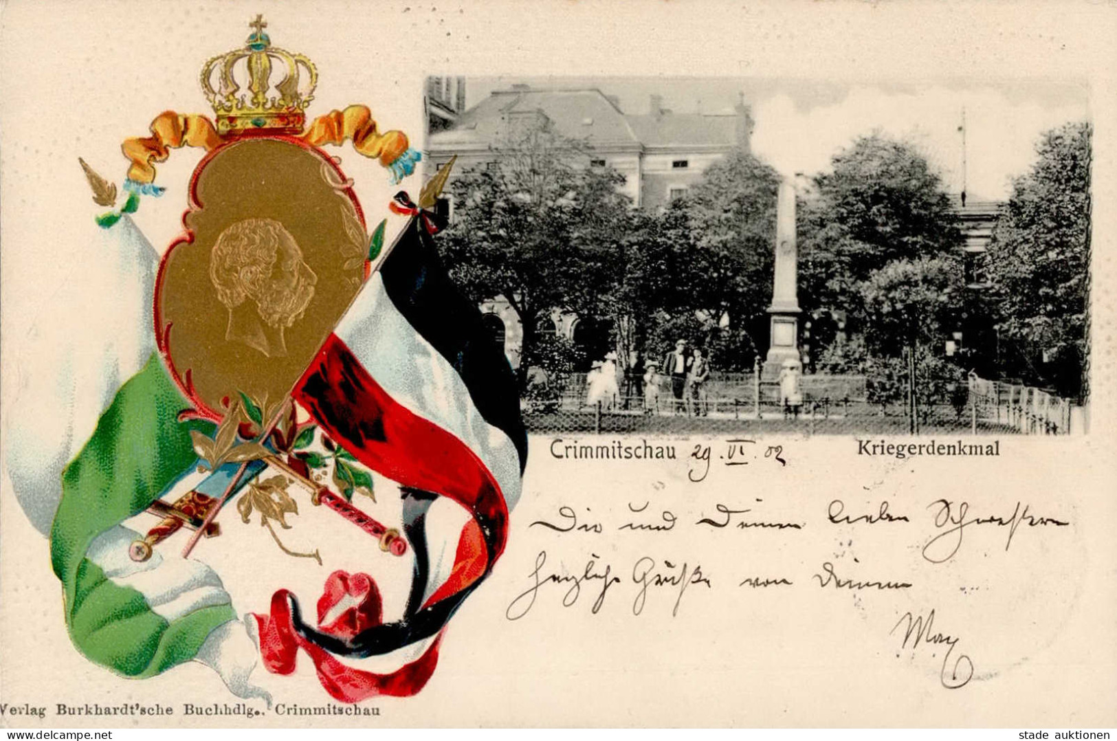 Crimmitschau (o-9630) König Albert Von Sachsen Prägedruck Kriegerdenkmal 1902 I-II - Autres & Non Classés
