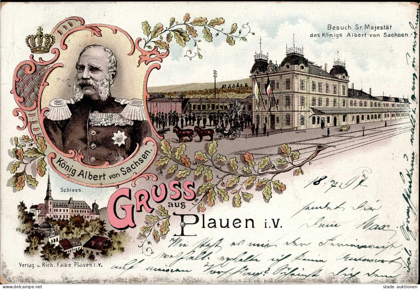 Plauen (o-9900) König Albert Von Sachsen Schloss 1897 I-II (fleckig, Ecken Abgestossen) - Other & Unclassified