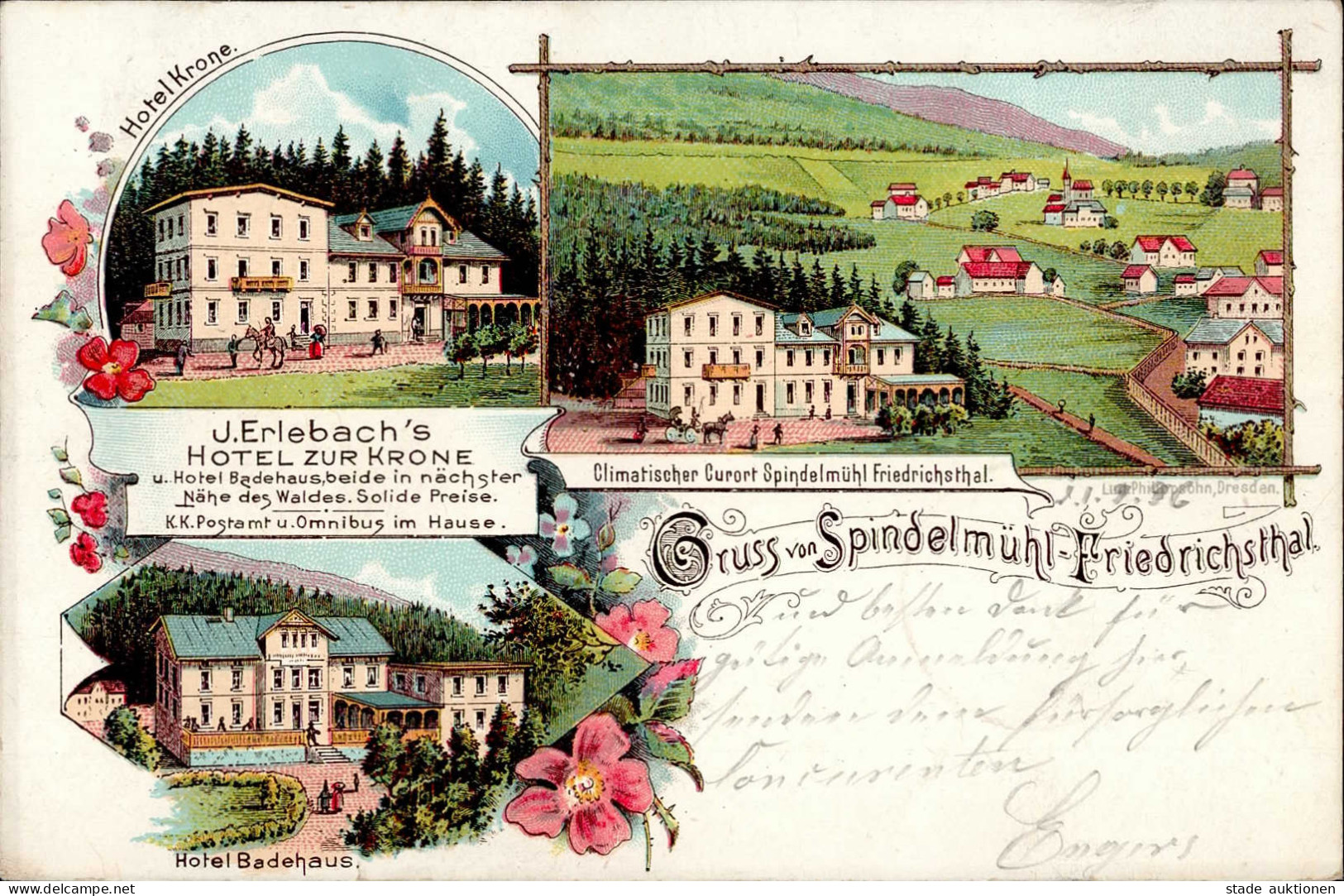Friedrichsthal Spindelmühl Hotel Badehaus Hotel Zur Krone 1896 I-II - Polen