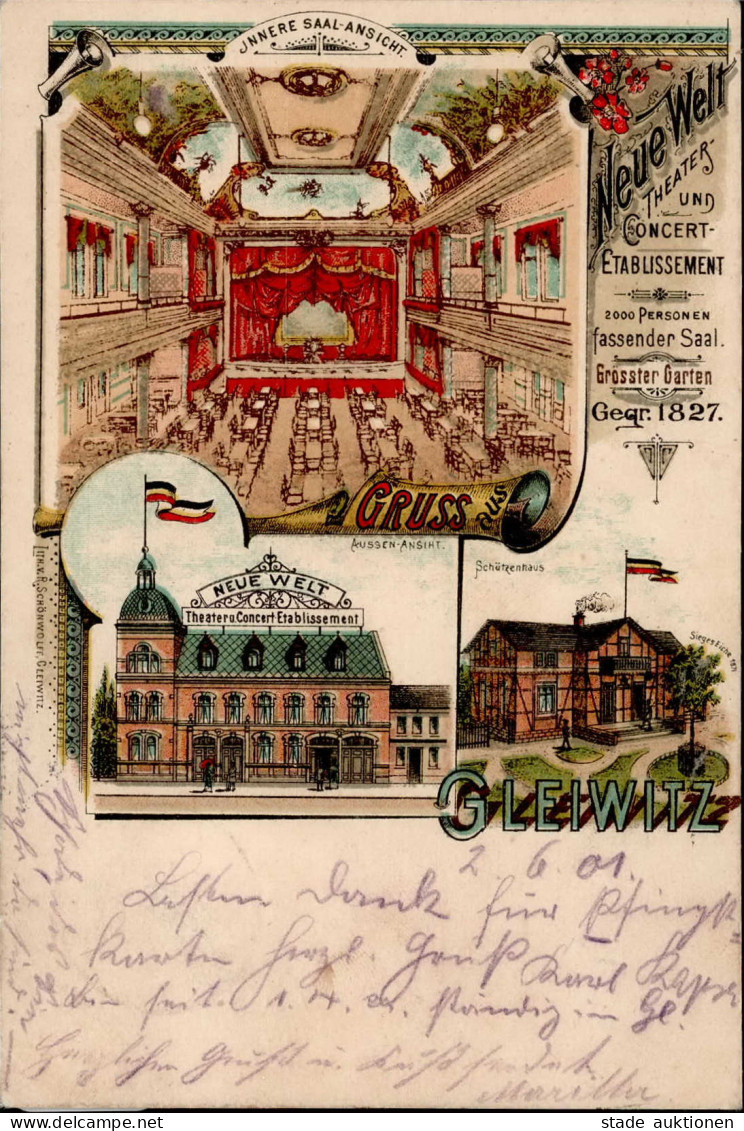 Gleiwitz Gasthaus Zum Neue Welt Theater Schützenhaus 1901 I- - Pologne