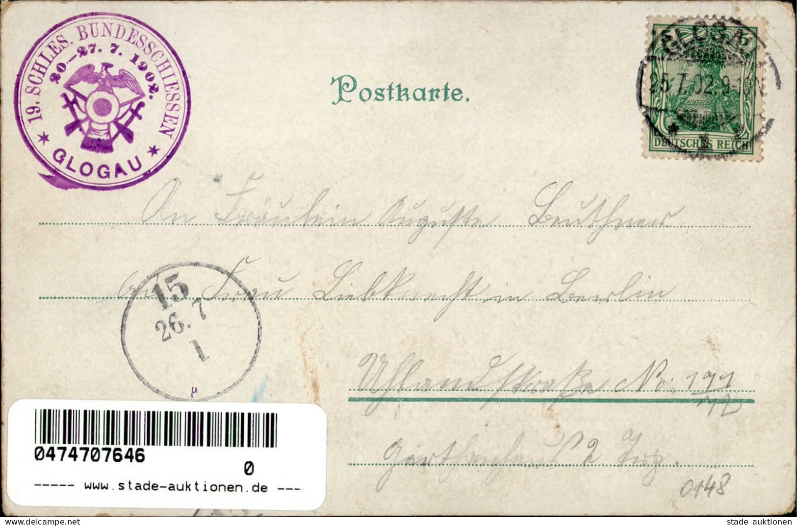 Glogau 19. Schlesische Bundesschiessen  20.-27. Juli 1902 I-II (Ecken Abgestossen, Fleckig) - Pologne