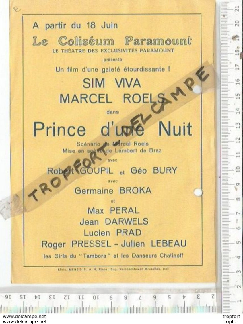 PG / Feuillet PROGRAMME CINEMA Ancien  PRINCE D'UNE NUIT  COLISEUM PARAMOUNT Danse CHALINOFF - Programmi