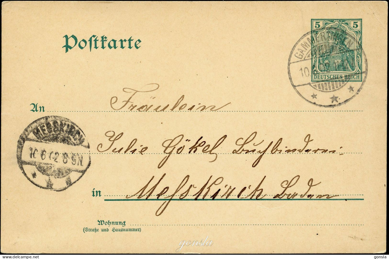 POSTKARTE 1902 "Timbre 5 Pfenning Deutches Reich" - Tarjetas