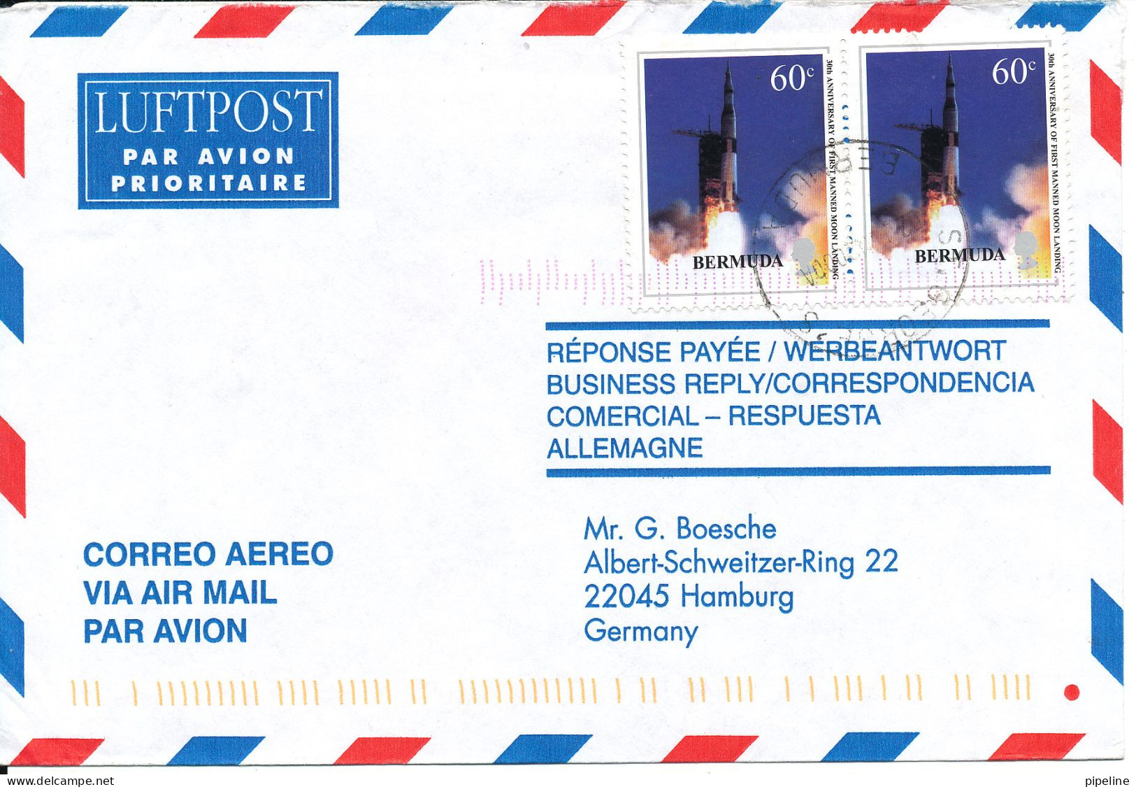 Bermuda Air Mail Cover Sent To Germany 2-6-2000 SPACE - Bermudes