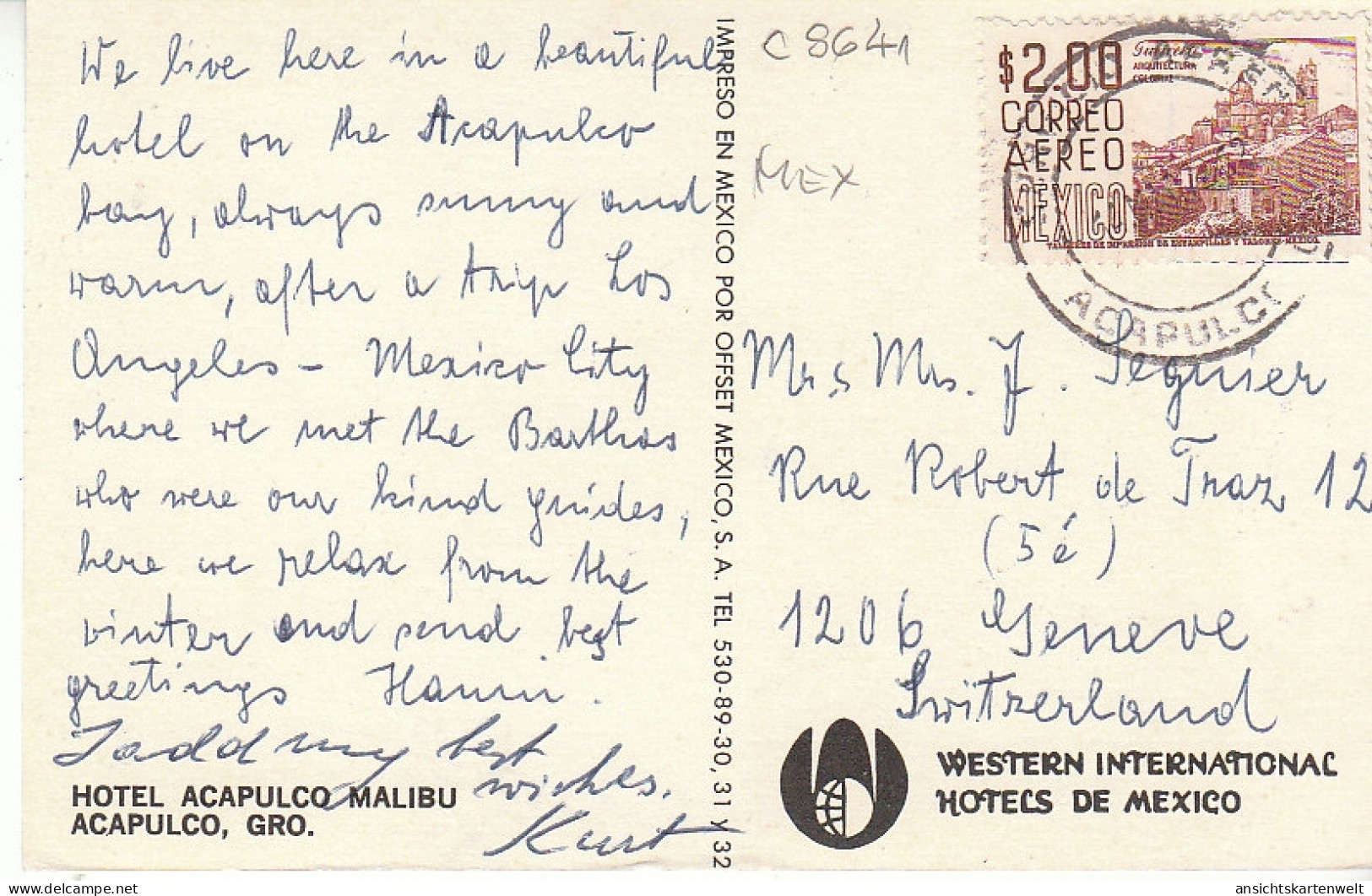 MEX Acapulco Hotel Acapulco Malibu Gl1972 #C8641 - Sonstige & Ohne Zuordnung