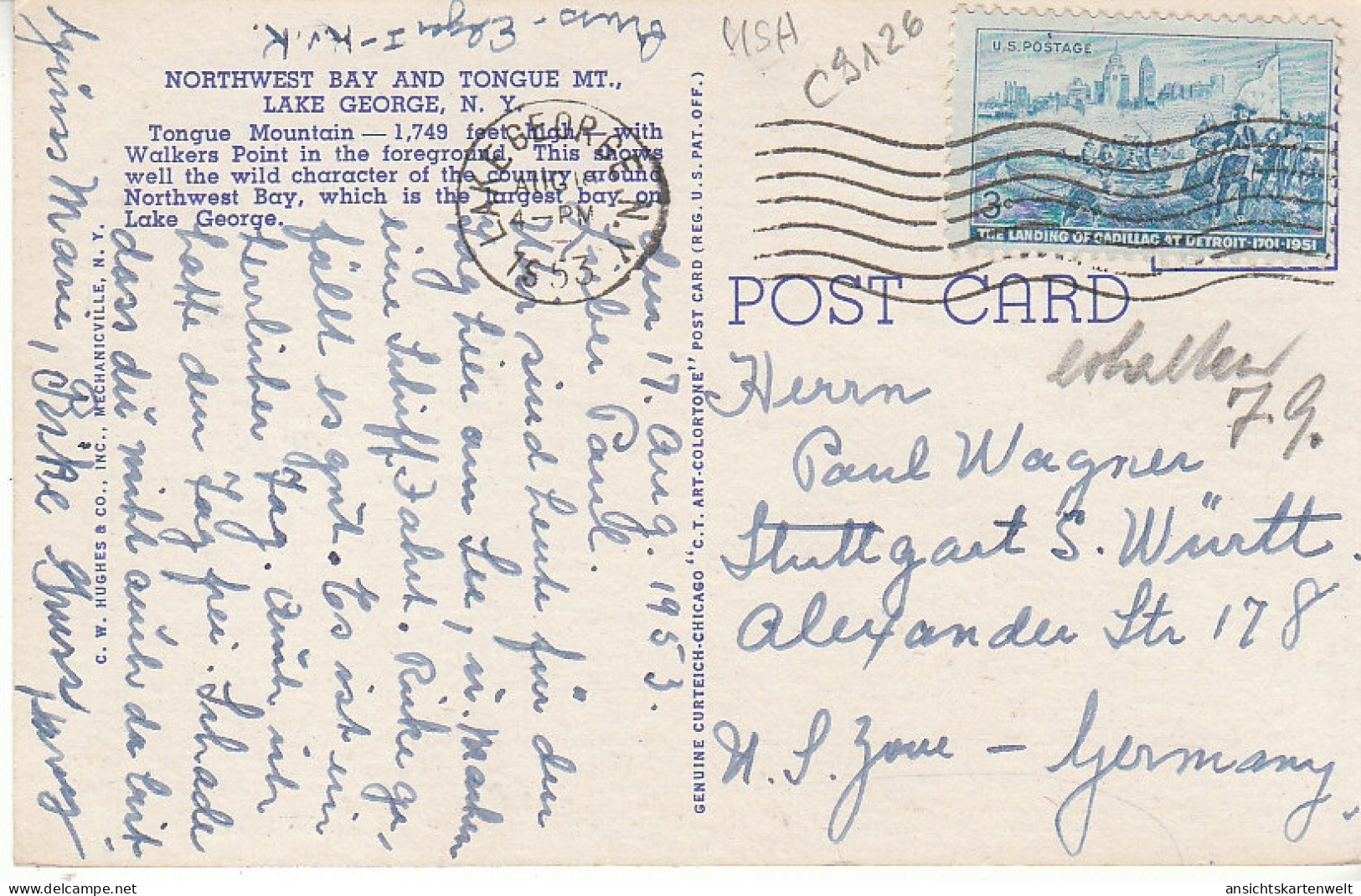 USA Northwest Bay And Tongue Mt., Lake George, N.Y. Gl1953 #C9126 - Otros & Sin Clasificación