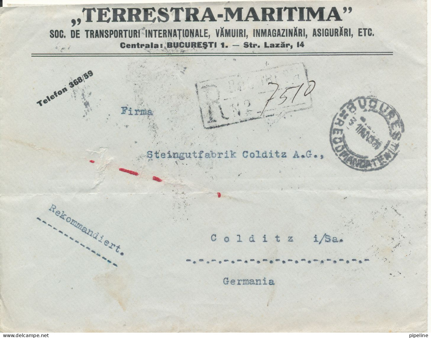 Romania Registered Cover Sent To Germany 31-1-1930 On The Backside Bahnpost Breslau - Beuthen Zug 32 2-2-1930 - Storia Postale