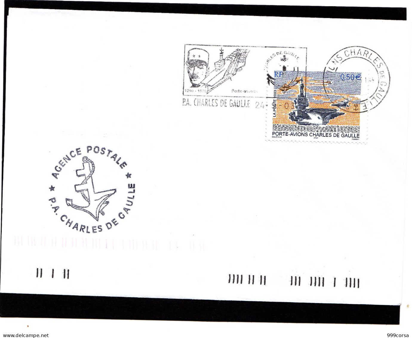 France, Flamme "Porte-avions Charles De Gaulle" Sur Meme Timbre (Yv3557, Agence Postale - Militares