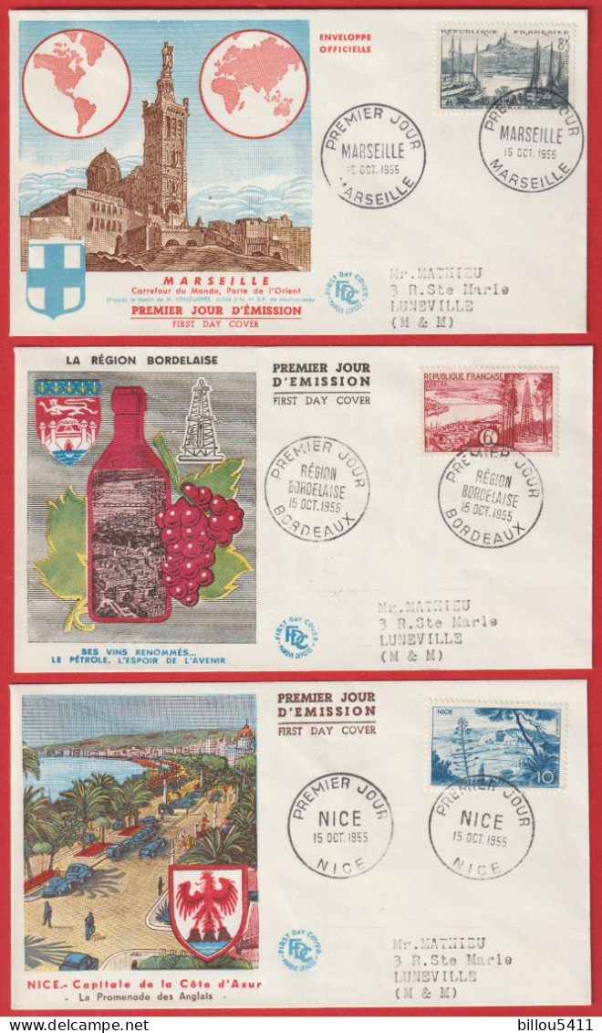 FDC  1er JOUR 1955-Série N°1036/42 Touristique Sur 7 Enveloppes. Superbe - 1950-1959