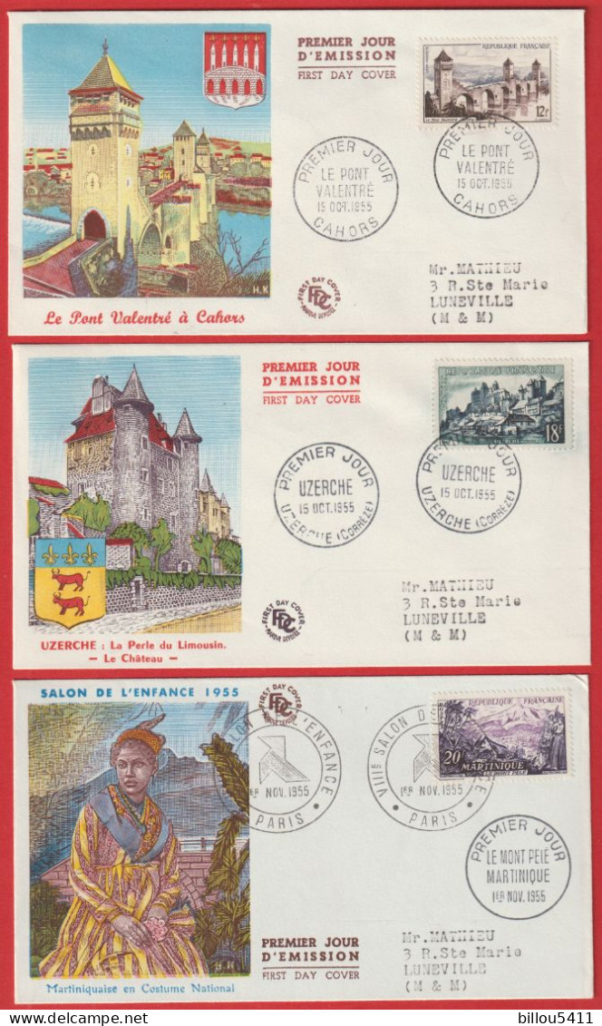 FDC  1er JOUR 1955-Série N°1036/42 Touristique Sur 7 Enveloppes. Superbe - 1950-1959