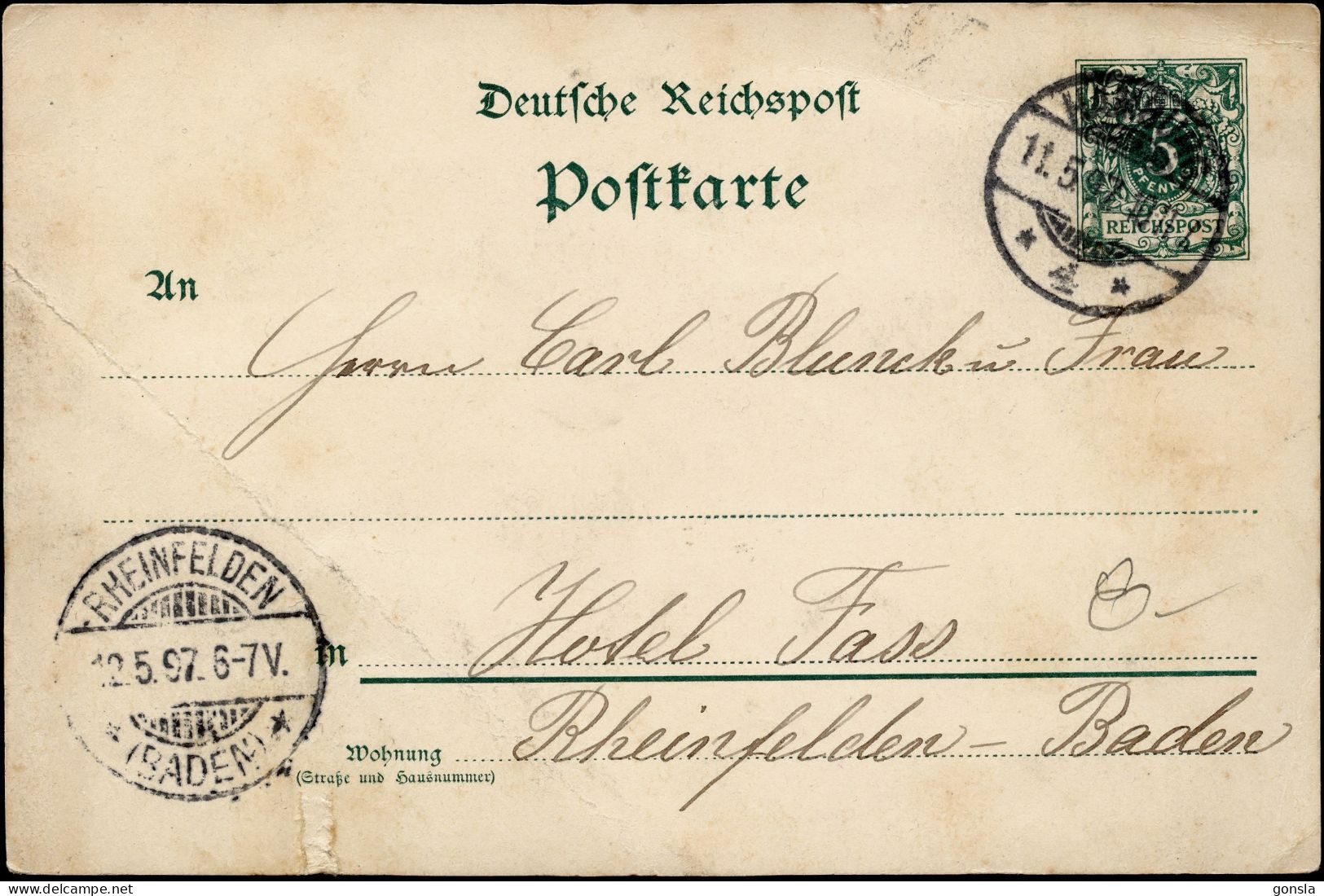 POSTKARTE 1897 "Timbre 5 Pfenning Deutches Reich" - Postcards