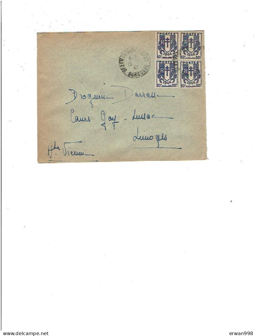 24 BEAUMONT Cachet Manuel 18/4/1945 / YT673 (chaines Brisées) 4 Timbres En Bloc Sur Lettre    1153 - Lettres & Documents