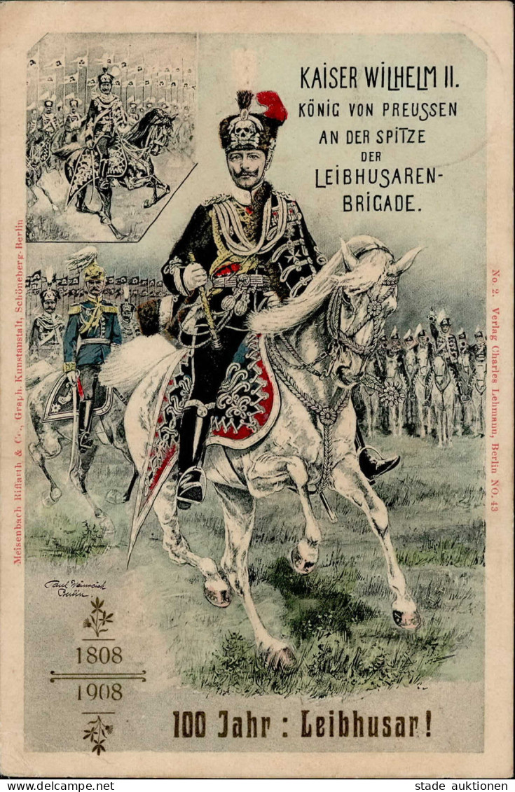 Danzig 100 Jahr : Leibhusar 1908 Kaiser Wilhelm II. An Der Spitze Der Leibhusaren-Brigade II (Stauchung) - Polonia