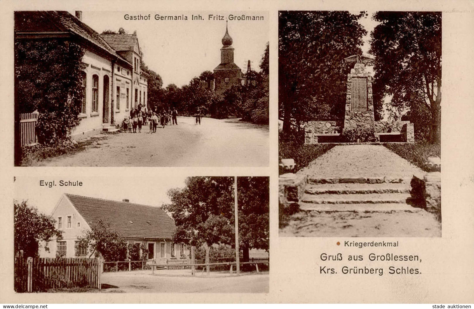 Groß-Lessen Gasthaus Germania Ev. Schule Kriegerdenkmal I - Pologne
