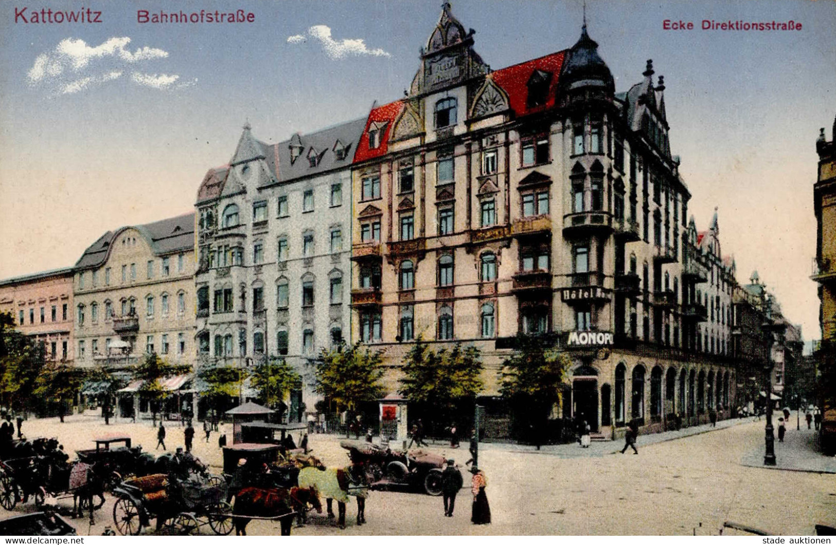 Kattowitz Bahnhofstrasse Direktionsstrasse Auto Hotel Monopol II (Ecken Abgestoßen) - Pologne