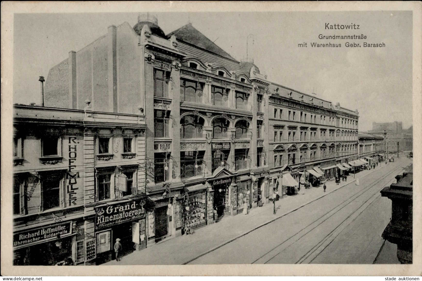 Kattowitz Gundmannstrasse Uhrmacherhandlung Hoffmüller Handlung Barasch 1913 I- - Polonia