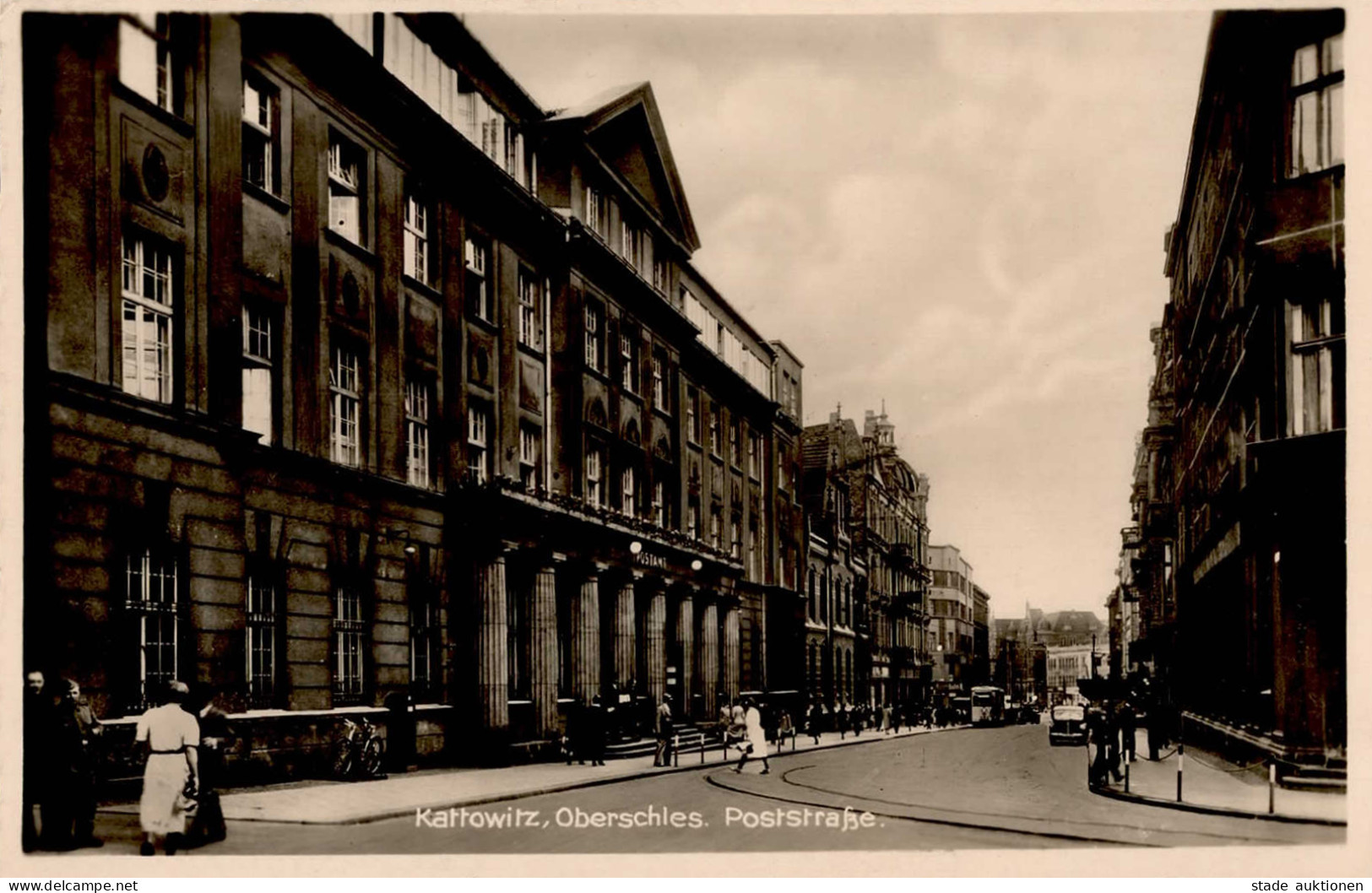 Kattowitz Poststrasse Strassenbahn Auto Fahrrad 1943 I-II Tram Cycles - Polen