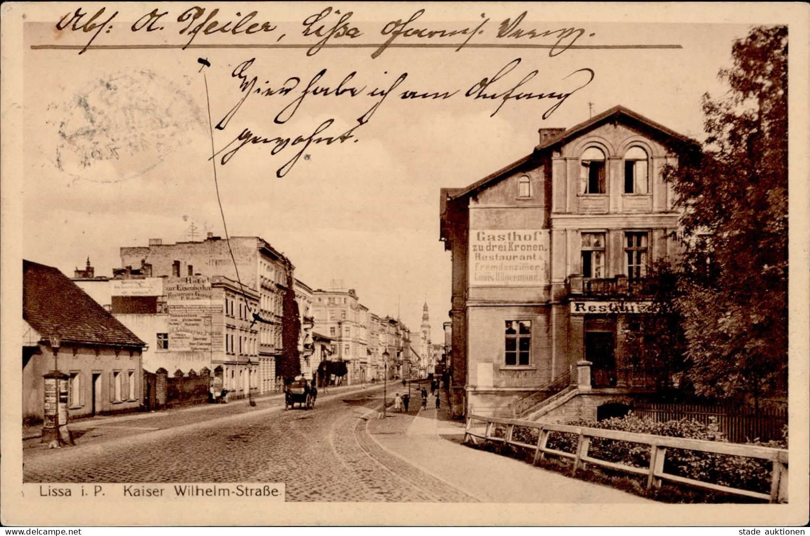 Lissa Kaiser Wilhelm Strasse Gasthaus Zu Den Drei Kronen Litfaßsäule 1915 I- - Polonia