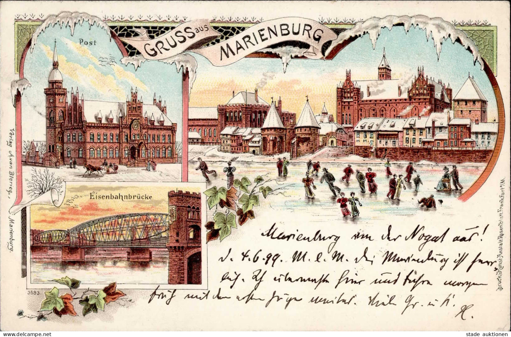 Marienburg Winterlitho Postamt 1899 II (leichte Stauchungen) - Polonia
