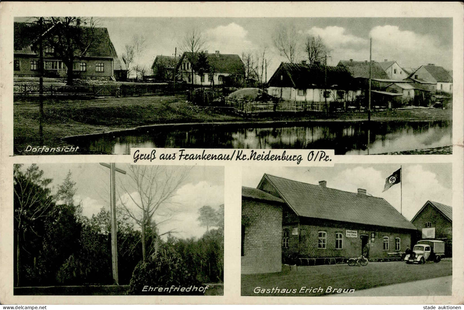 Neidenburg Frankenau Gasthaus Braun WK II Flagge I- - Polen