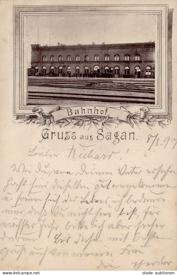 Sagan Bahnhof Bahnpost Breslau Berlin Zug 2 1897 II (kleine Stauchung, Ecken Abgestoßen) - Polonia