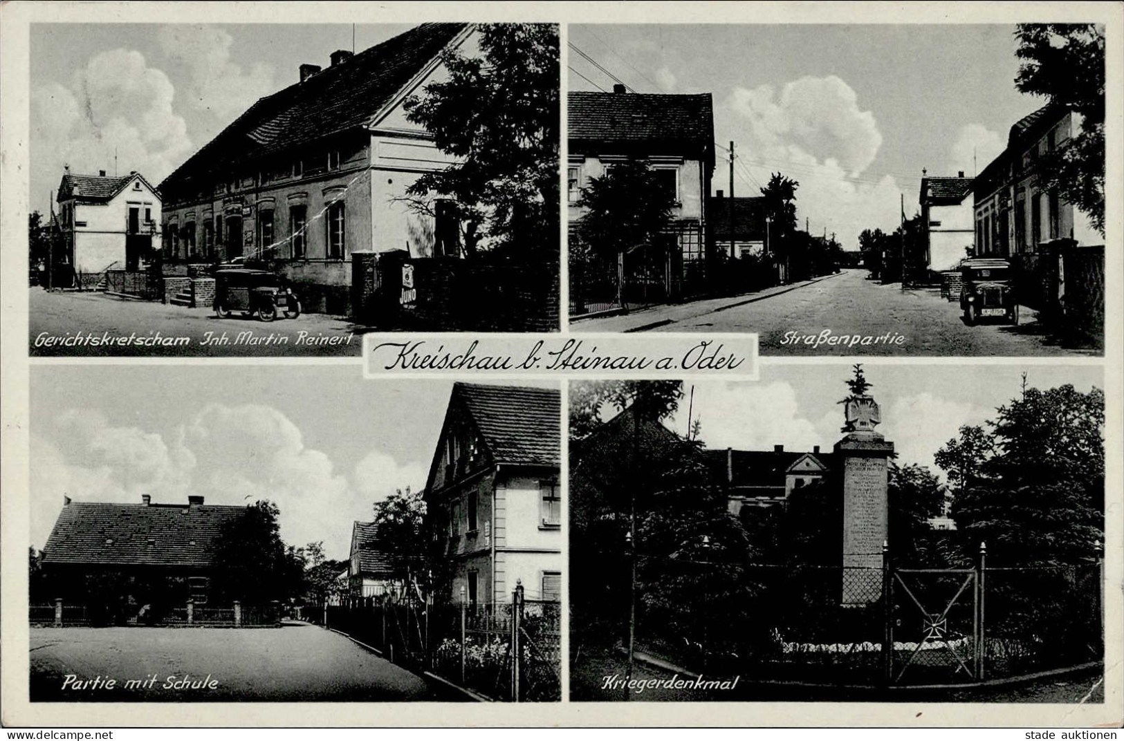 Steinau A./Oder Kreischau Gasthaus Zum Gerichtskretscham Kriegerdenkmal Schule II (kleine Stauchung) - Polonia