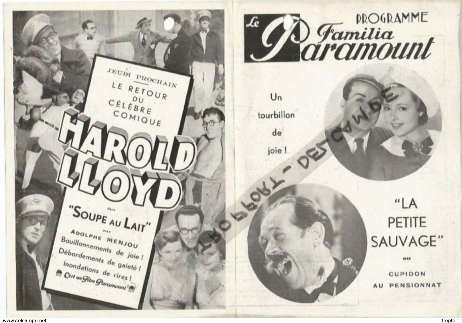 FF / Programme CINEMA Ancien  FAMILIA PARAMOUNT LILLE 1936 / HAROLD LLOYD  LA PETITE SAUVAGE - Programs