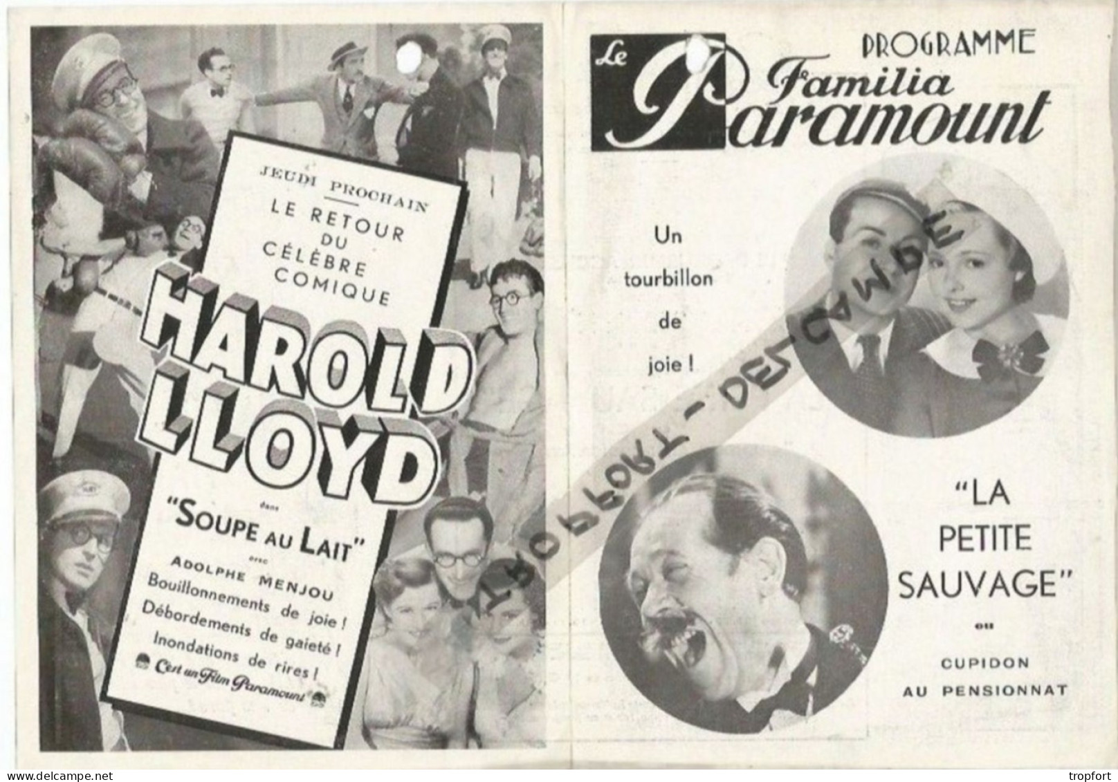 FF / Programme CINEMA Ancien  FAMILIA PARAMOUNT LILLE 1936 / HAROLD LLOYD  LA PETITE SAUVAGE - Programas