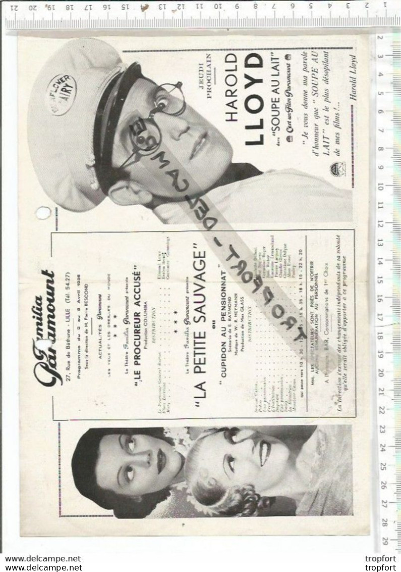 FF / Programme CINEMA Ancien  FAMILIA PARAMOUNT LILLE 1936 / HAROLD LLOYD  LA PETITE SAUVAGE - Programs