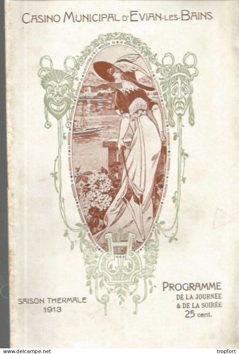 CE / Vintage Theater Program / Programme Théâtre Art Nouveau EVIAN-LES-BAINS 1913 Pub Funiculaire SAPHO Concert - Programas