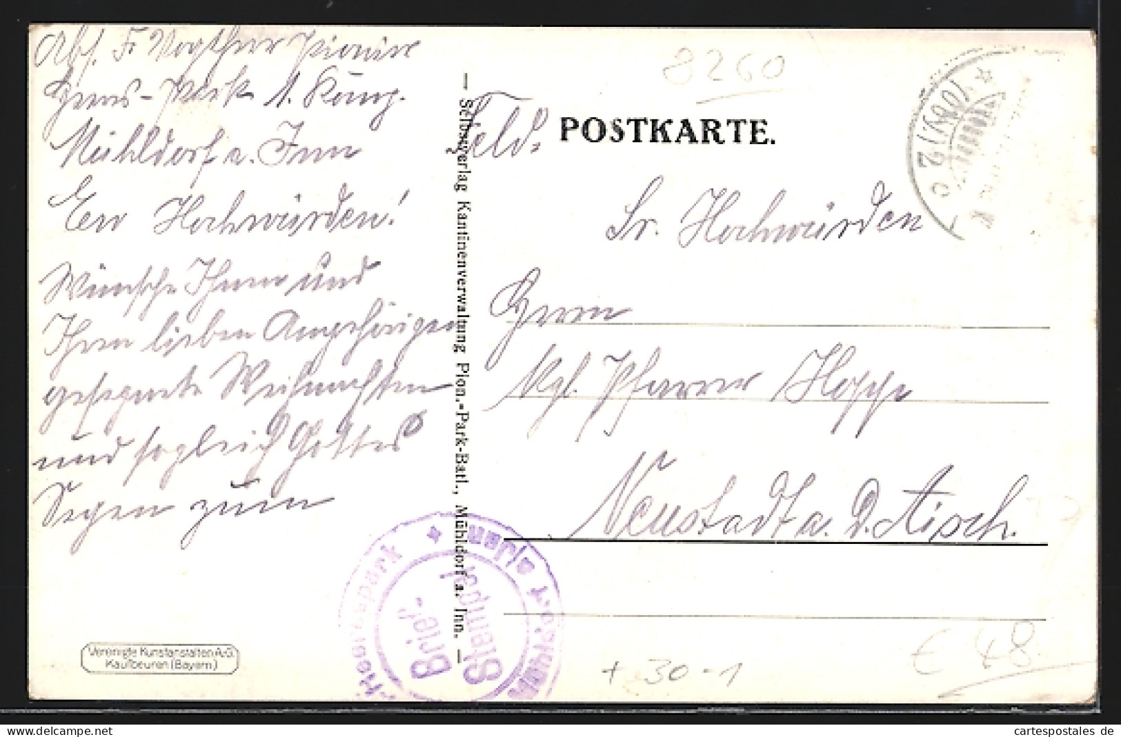 Lithographie Mühldorf, Bayer. Pionier-Park-Bataillon, Ortsansicht  - Regimenten